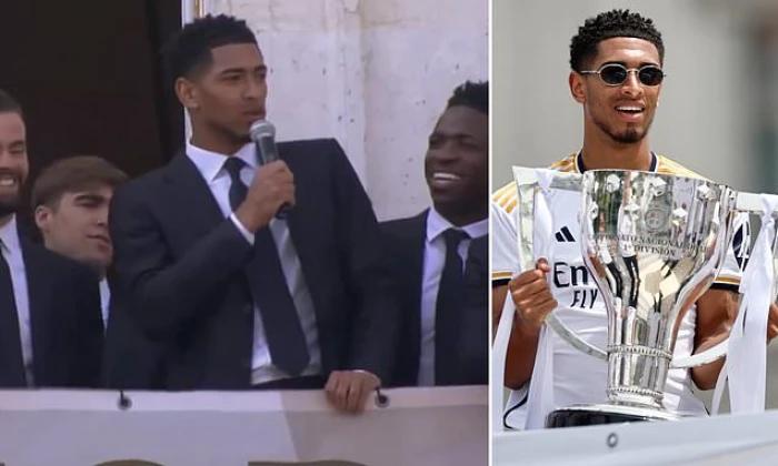 Jude Bellingham shows off his Spanish skills during Real Madrid parade