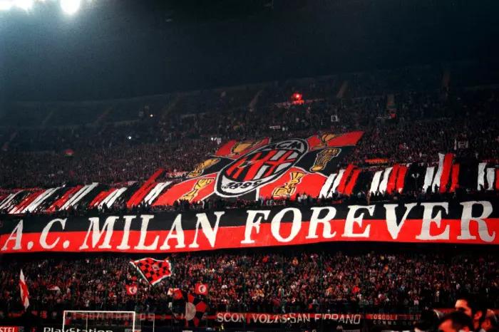Fans of AC Milan unveil a banner