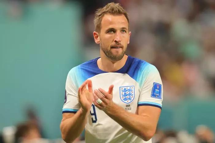 Harry Kane of England thanks the cheering England fans