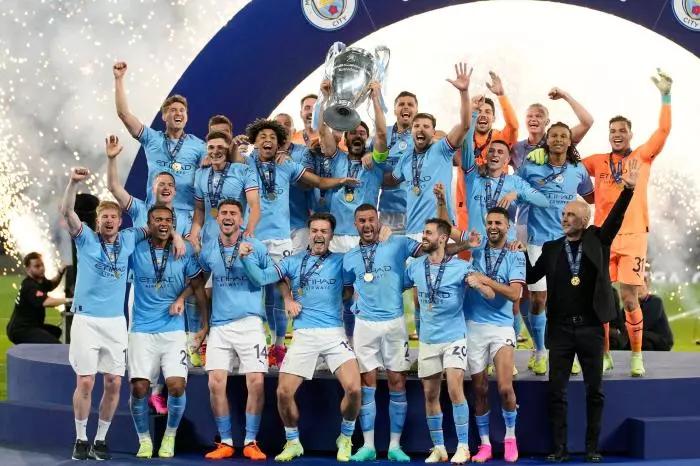 Manchester City lift the Champions League trophy