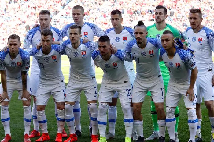 The Slovakia team line up prior to a game in 2019