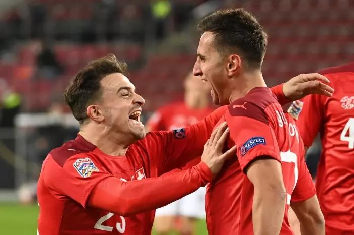 Switzerland celebrate scoring in the Nations League,2020