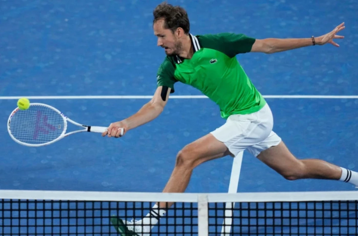 Daniil Medvedev returns the ball to Alejandro Fokina of Spain during a quarter final match of the Dubai Duty Free Tennis Championships in Dubai, United Arab Emirates