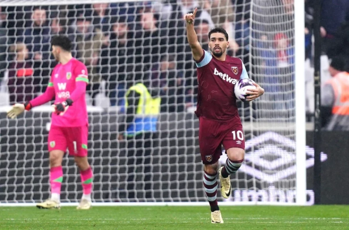 Lucas Paqueta celebrates West Ham's first goal in their 2-2 draw with Burnley
