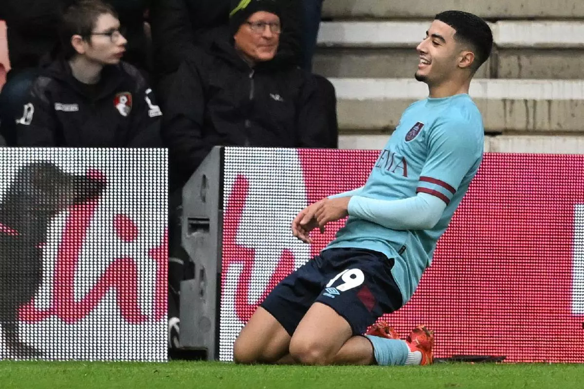Anass Zaroury of Burnley celebrates scores hat-trick against Bournemouth in FA Cup