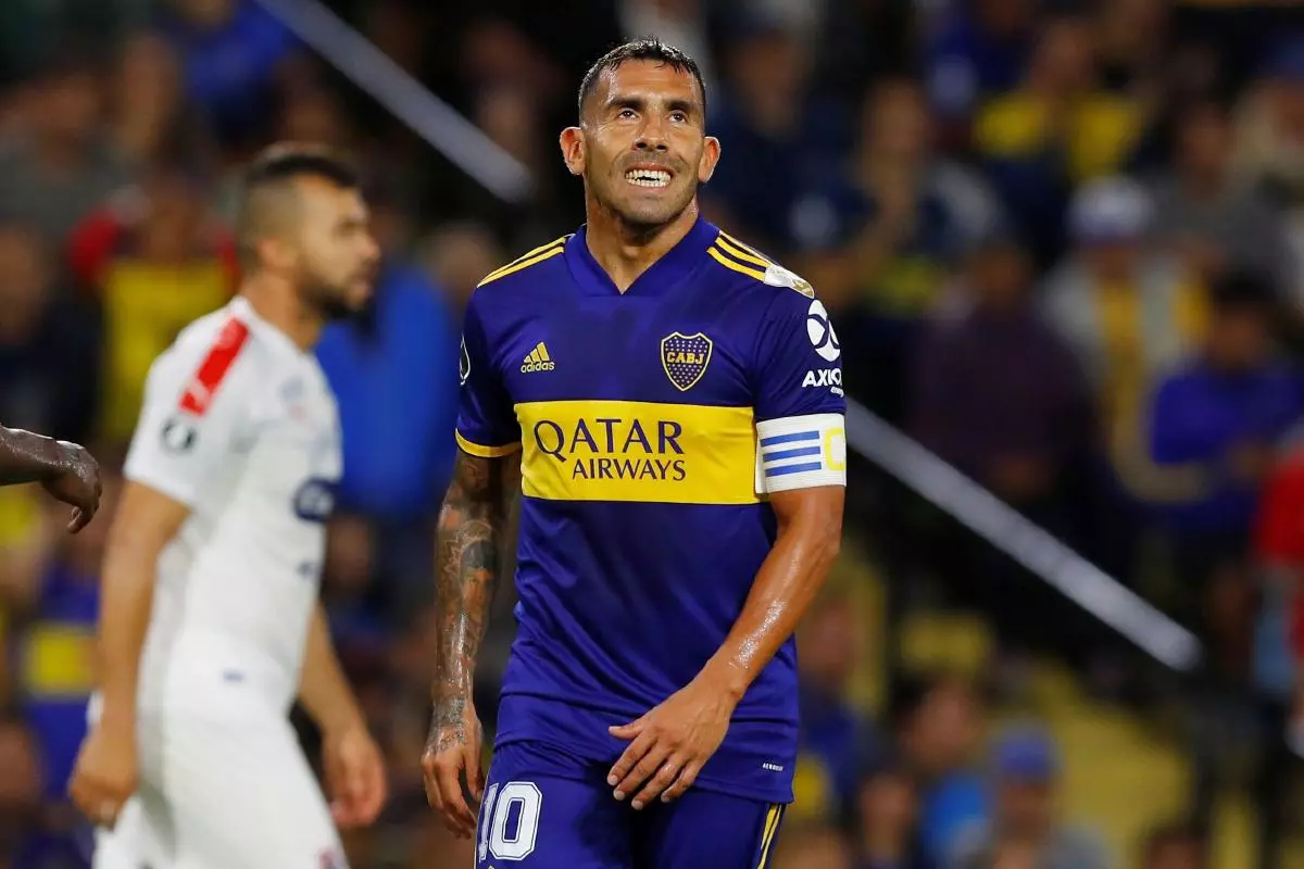 Boca Juniors' Carlos Tevez reacts during the match