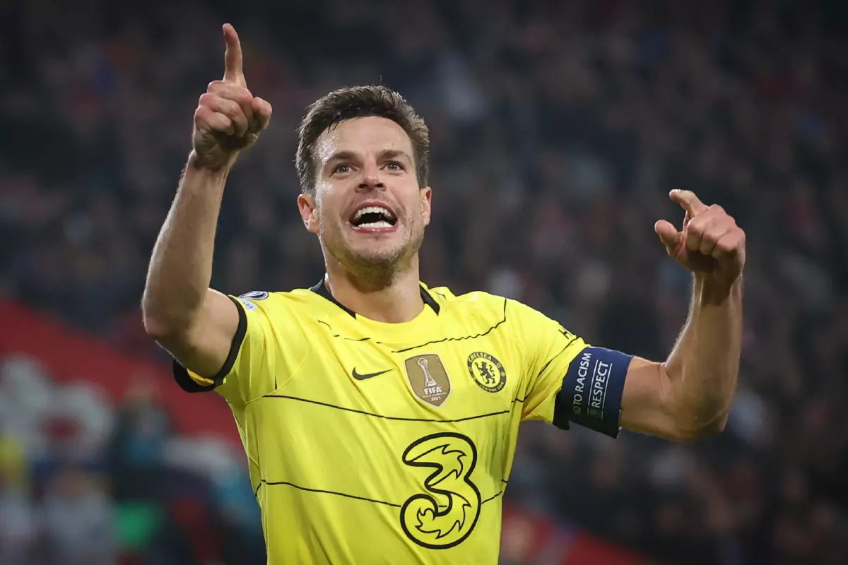 Chelsea's Cesar Azpilicueta celebrates after scoring during the return leg of the a UEFA Champions League 1/8 finals match 