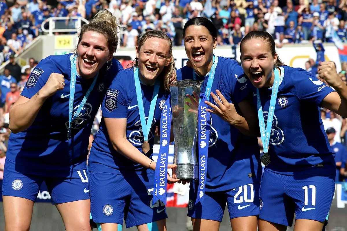 Chelsea’s Millie Bright, Erin Cuthbert, Sam Kerr and Guro Reiten
