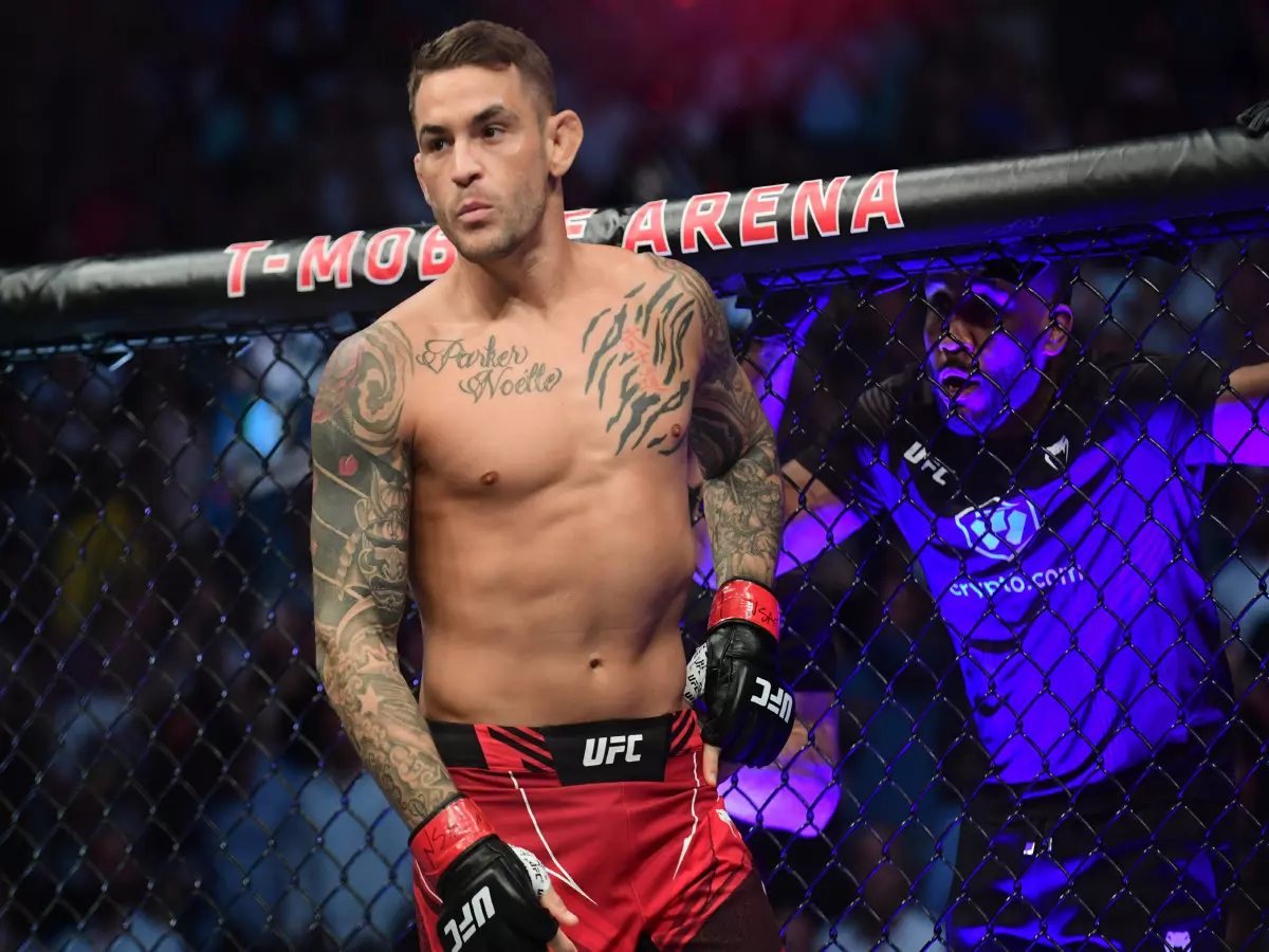 Dustin Poirier before fighting Conor McGregor during UFC 264 at T-Mobile Arena. 