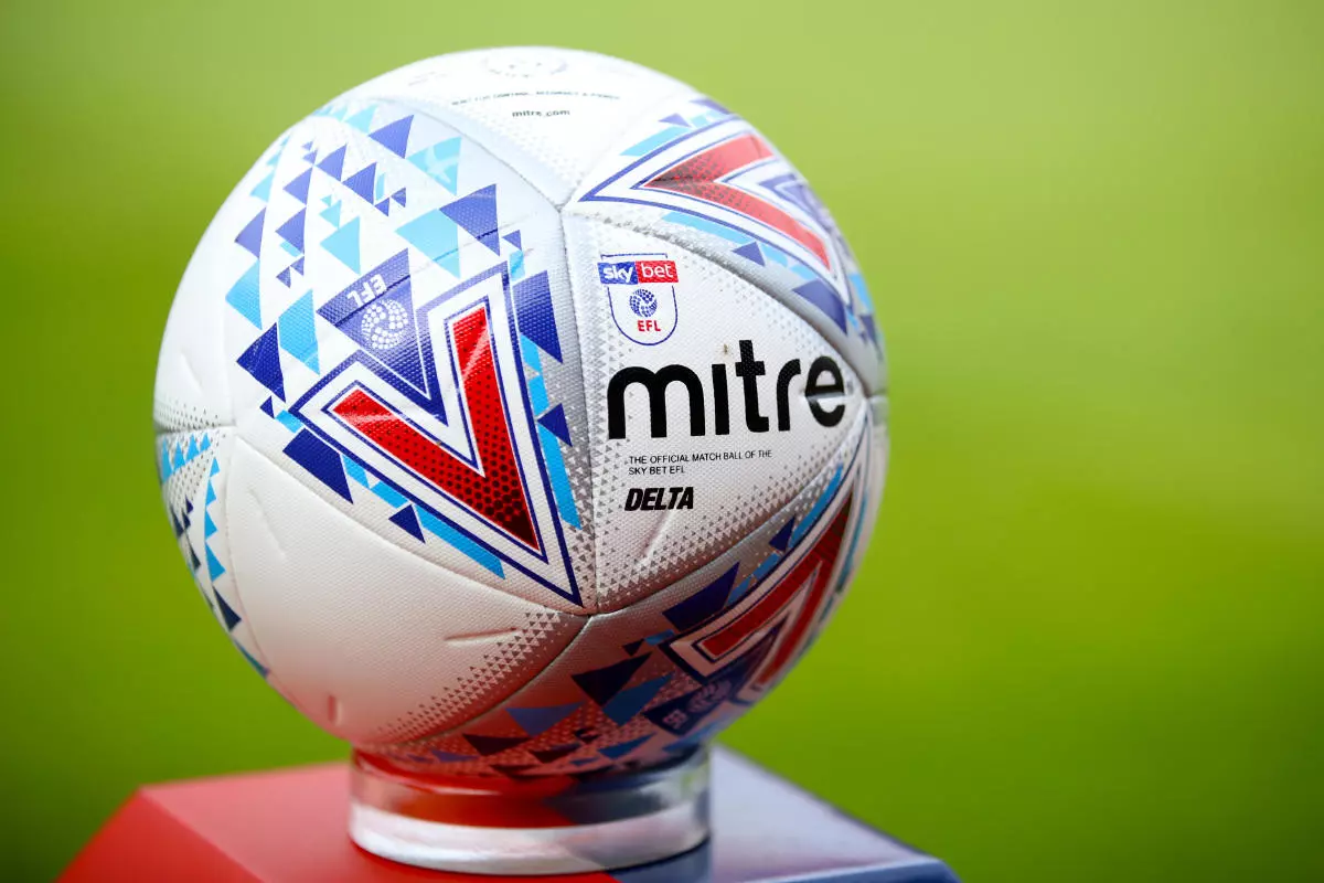 The EFL Mitre match day ball on a plinth