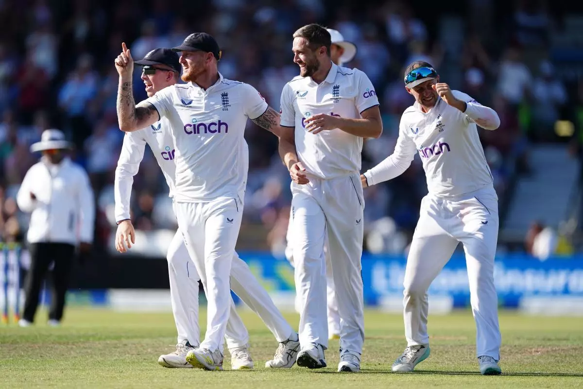 England's Chris Woakes celebrates