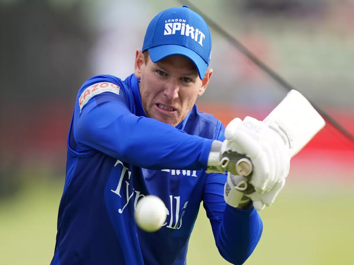 London Spirit's Eoin Morgan warming up before The Hundred match at Edgbaston, Birmingham. Picture date: Friday July 23, 2021.