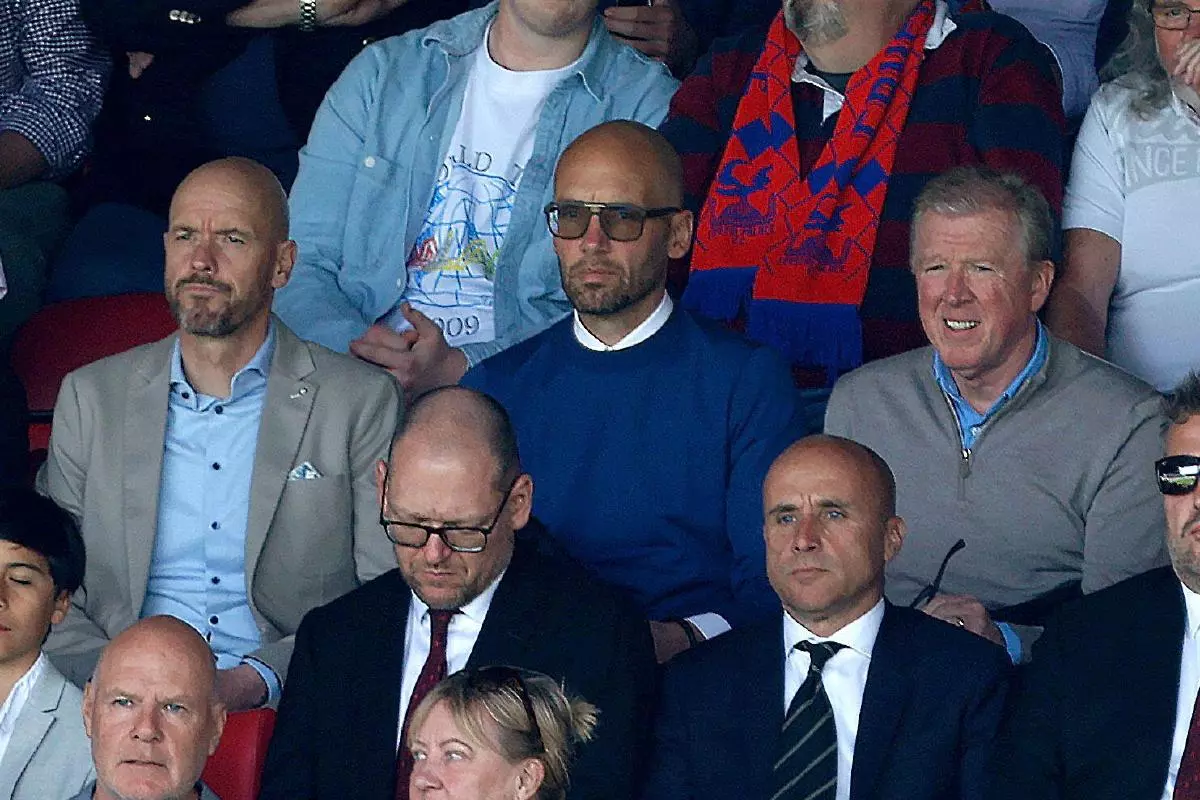 Erik ten Hag (left) with Mitchell van der Gaag (centre) and Steve McClaren (right) at Selhurst Park