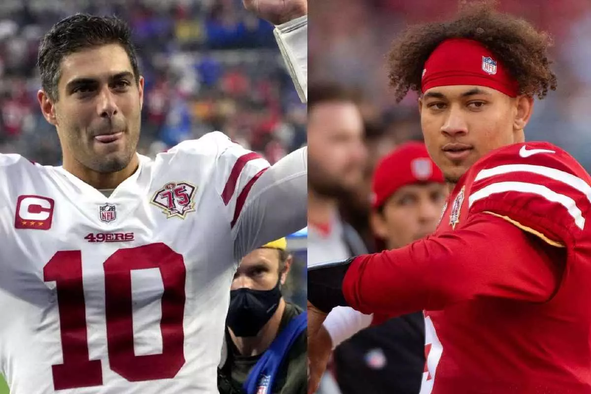 Jimmy Garoppolo and Trey Lance of the San Francisco 49ers