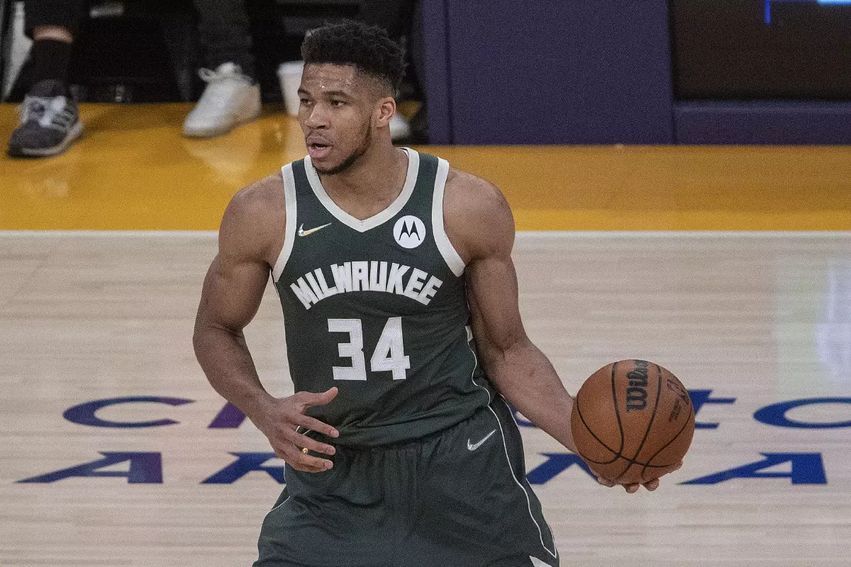 Giannis Antetokounmpo #34 of the Milwaukee Bucks during their NBA game against the Los Angeles Lakers on Tuesday February 8, 2022