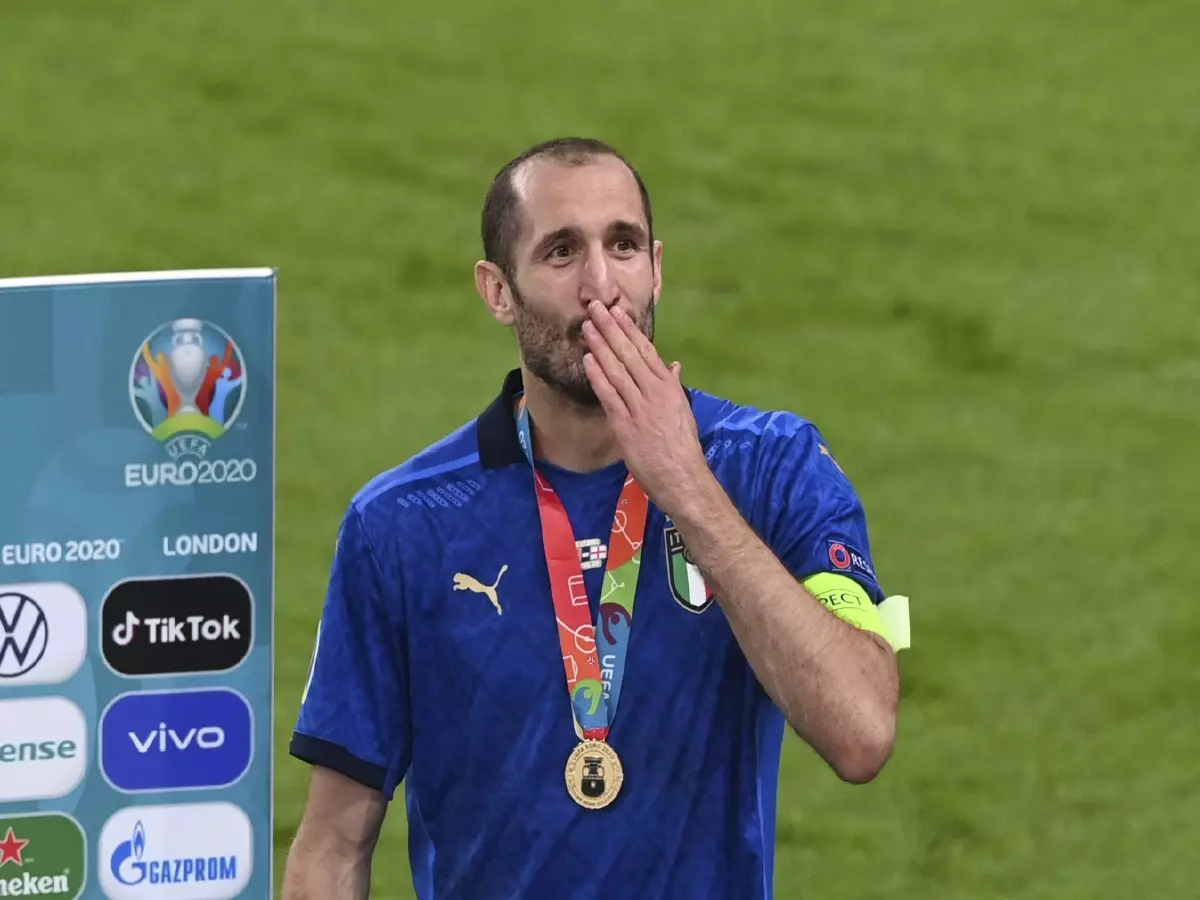 Giorgio Chiellini celebrates winning Euro 2020