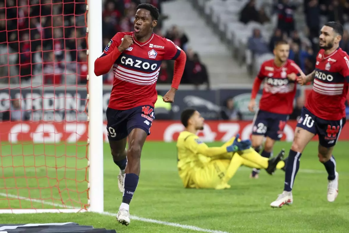 Jonathan David of Lille celebrates a goal January 2, 2023