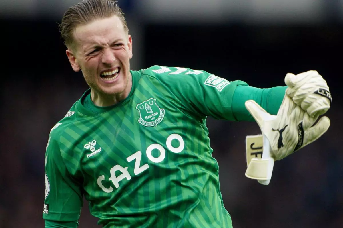 Everton keeper Jordan Pickford after the win versus Chelsea May22