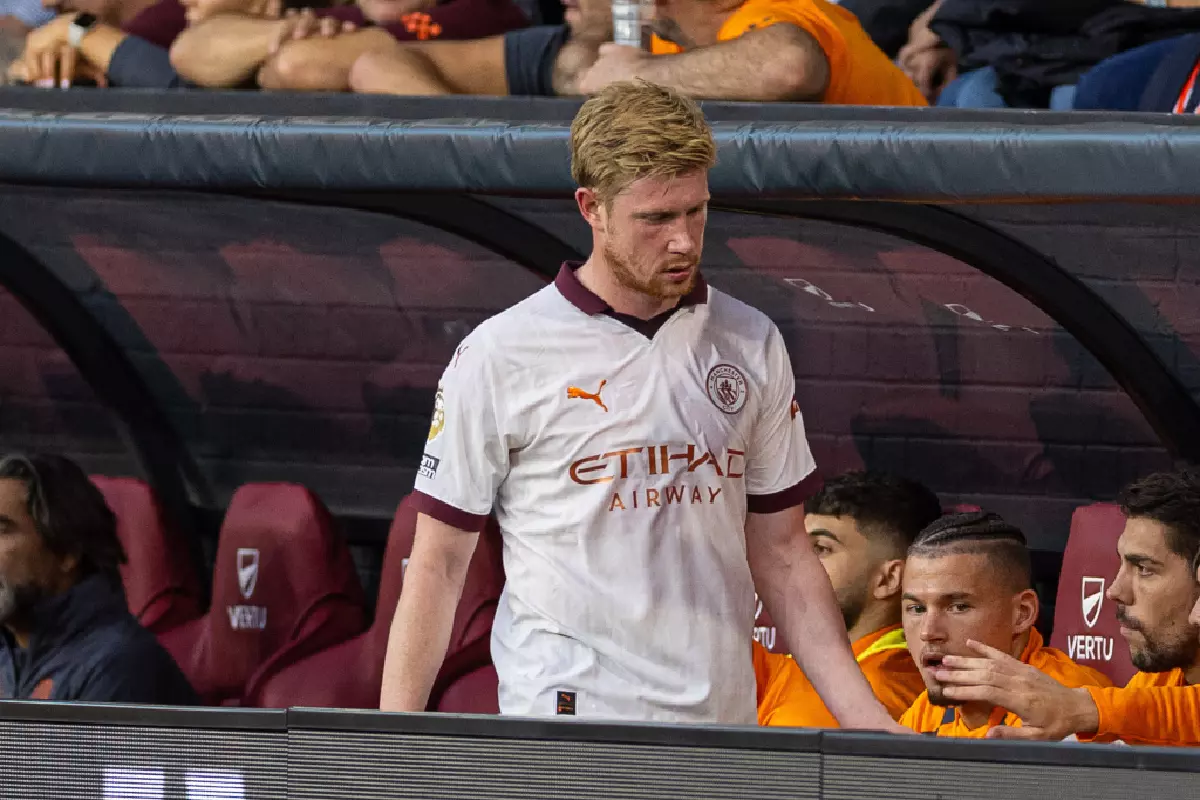 Kevin de Bruyne injury Aug 13 2023.