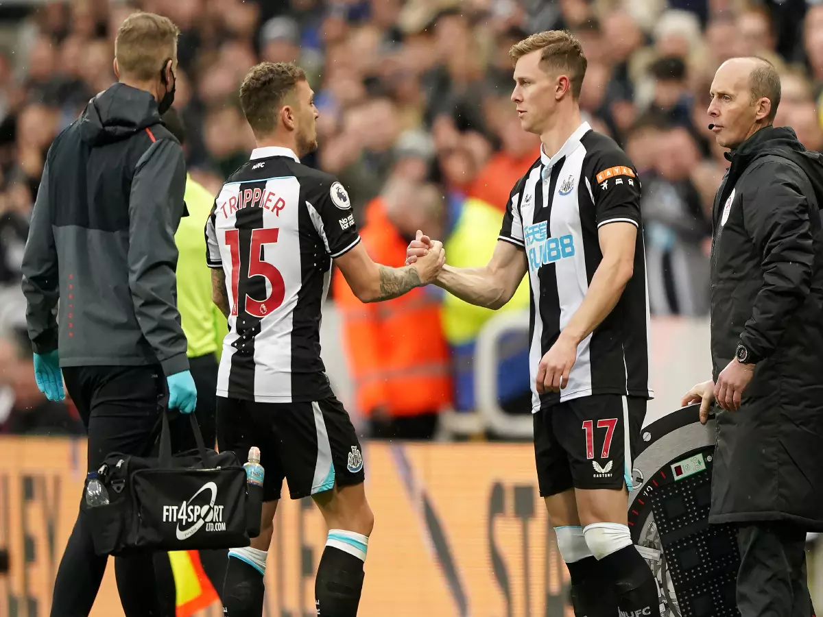 Newcastle United's Kieran Trippier is replaced by team-mate Emil Krafth after picking up an injury during the Premier League match at St. James' Park, Newcastle upon Tyne. Picture date: Sunda