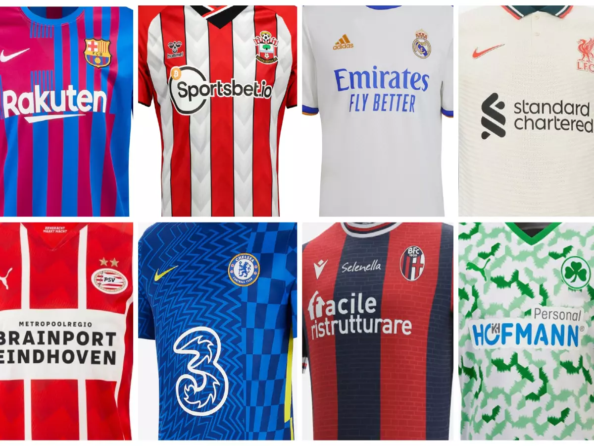 Kit collage of 2021/22 season shirts