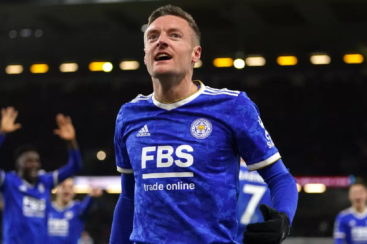 Leicester City's Jamie Vardy celebrates scoring their side's second goal of the game during the Premier League match at Turf Moor, Burnley. 