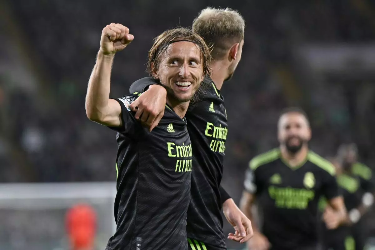 Real Madrid's Luka Modric scores against Celtic