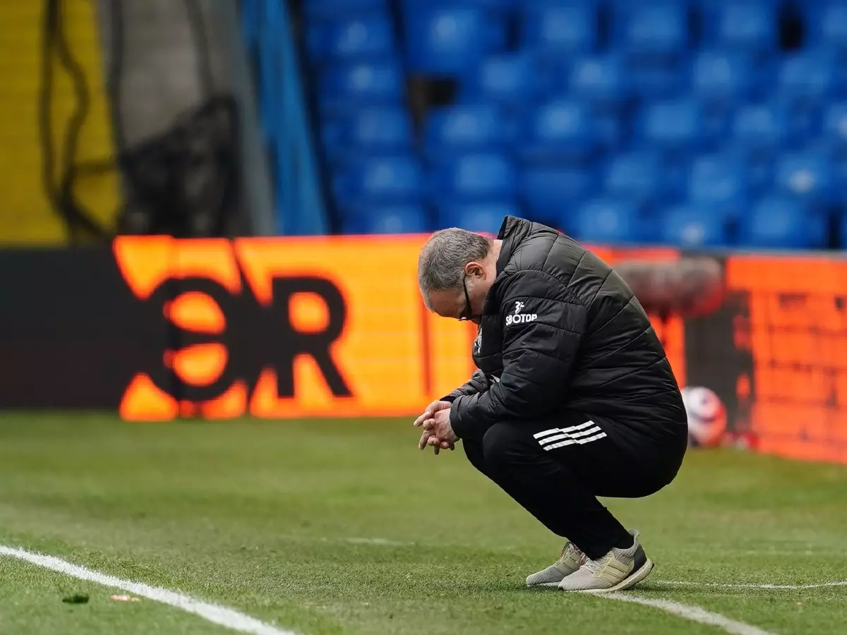 Marcelo Bielsa is dejected on the touchline after drawing to rivals Manchester United