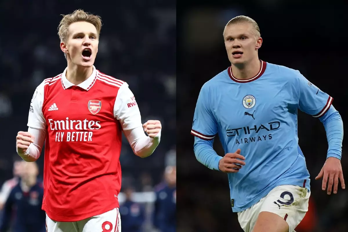 Arsenal's Martin Odegaard and Man City's Erling Haaland