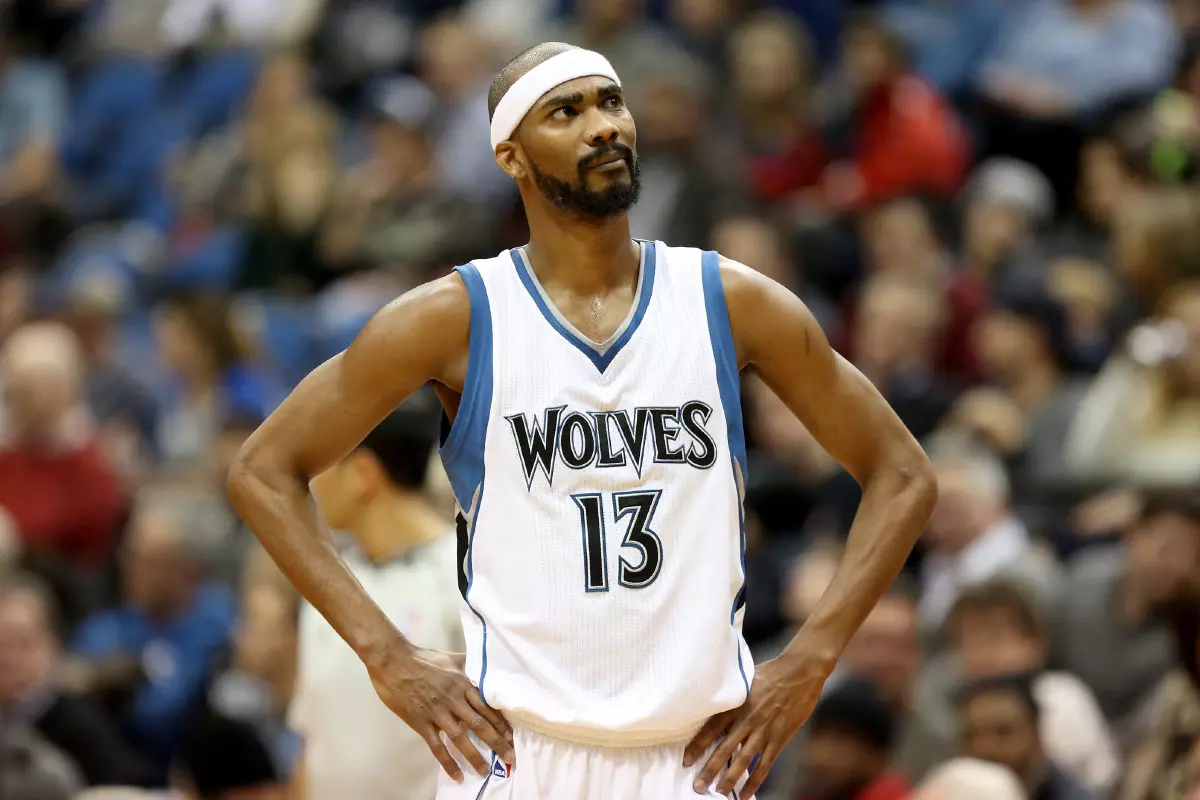 Wolves' Corey Brewer looks around after a foul was called on his team during the second half against the Phildelphia 76ers at the Target Center