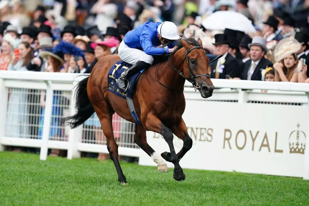 Naval Crown ridden by jockey James Doyle wins the Platinum Jubilee Stakes