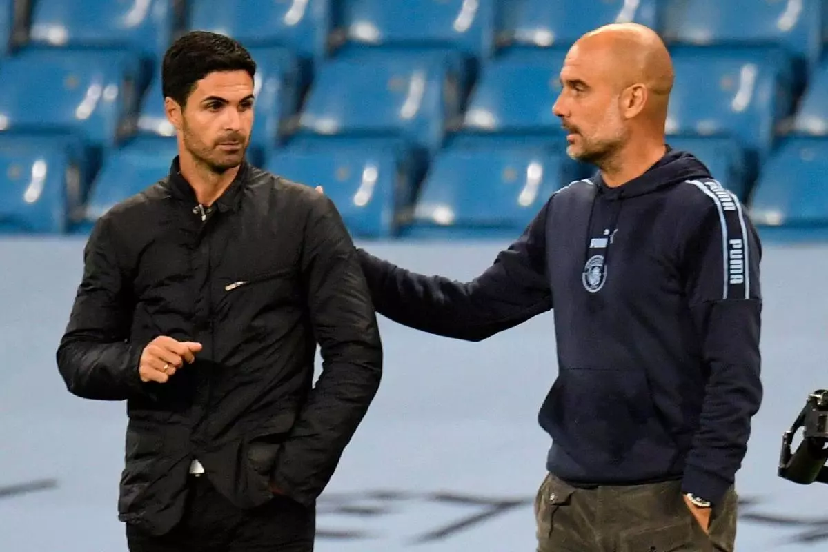 Manchester City manager Pep Guardiola and Arsenal manager Mikel Arteta