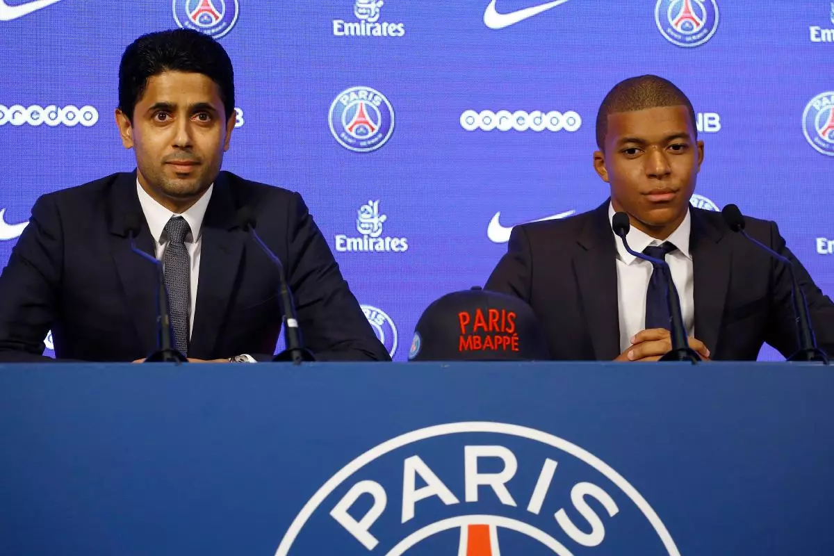 Paris Saint-Germain's new player Kylian Mbappe and Nasser Al-Khelaïfi