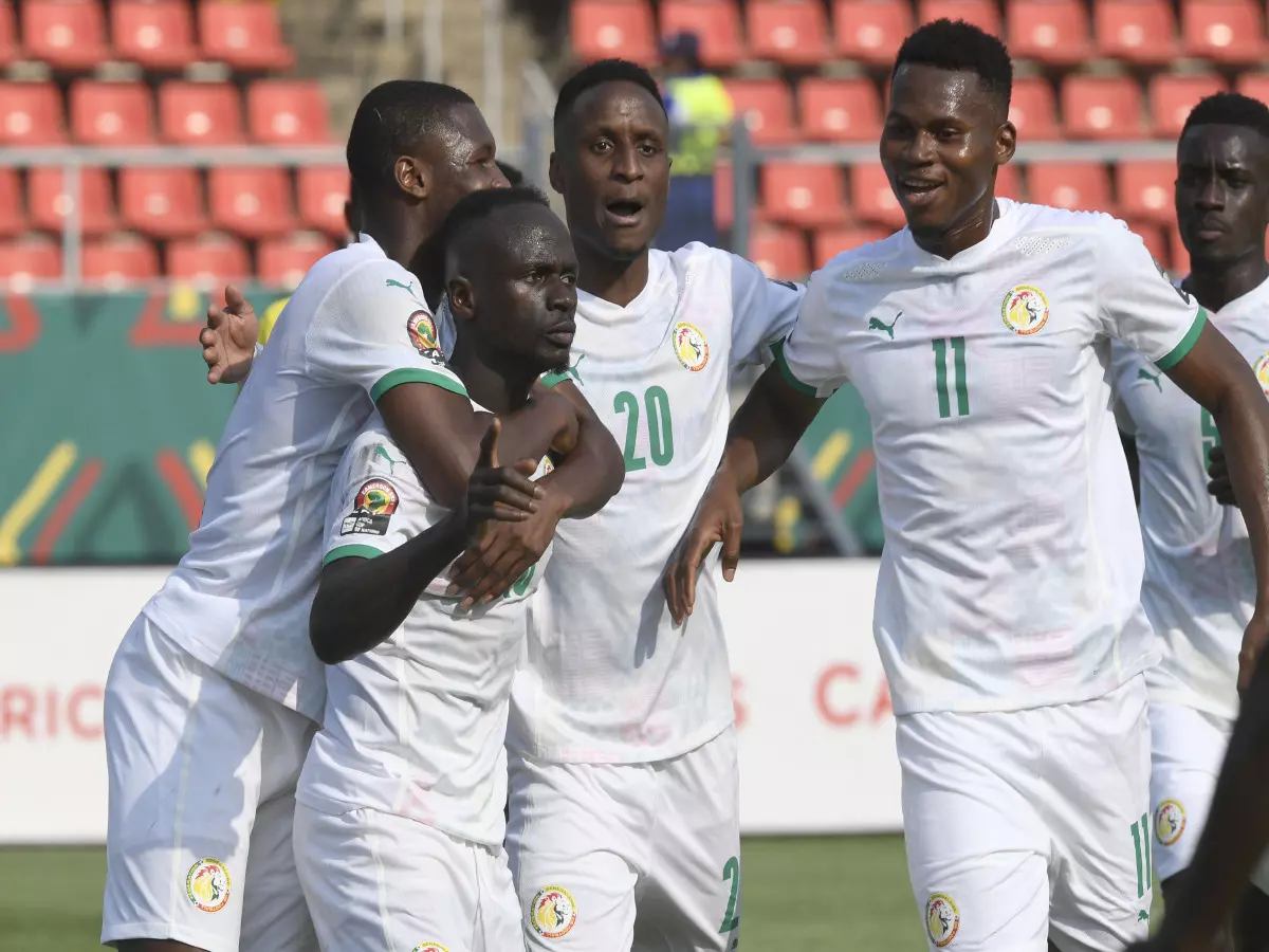 Sadio Mane of Senegal celebrates goal during the 2021 Africa Cup of Nations Finals football match between Senegal and Zimbabwe on the 10 January 2022 at Omnisport Stadium