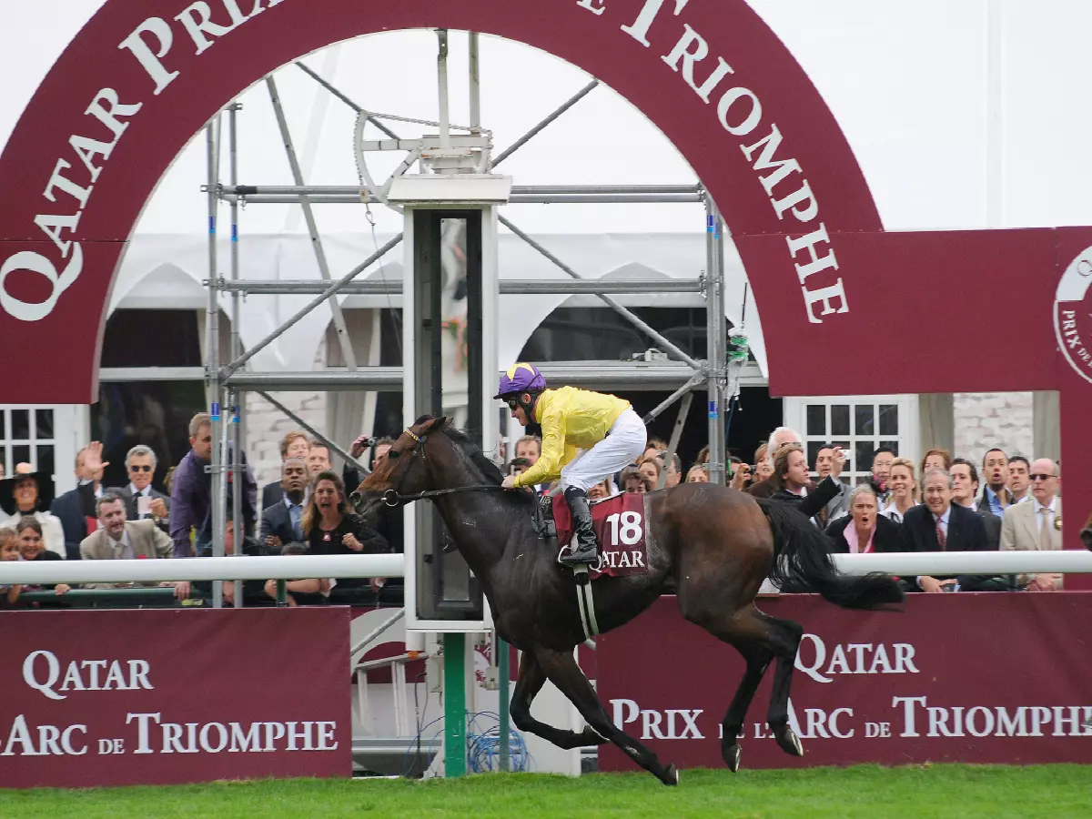Sea The Stars, ridden by Mike Kinane, rides to victory in the 88th Arc de Triomphe horse race at Longchamp Racecourse near Paris, France