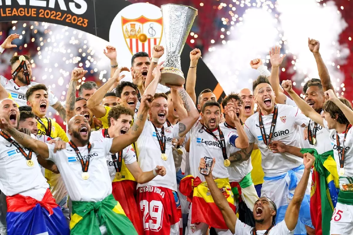Sevilla win the 2023 Europa League trophy