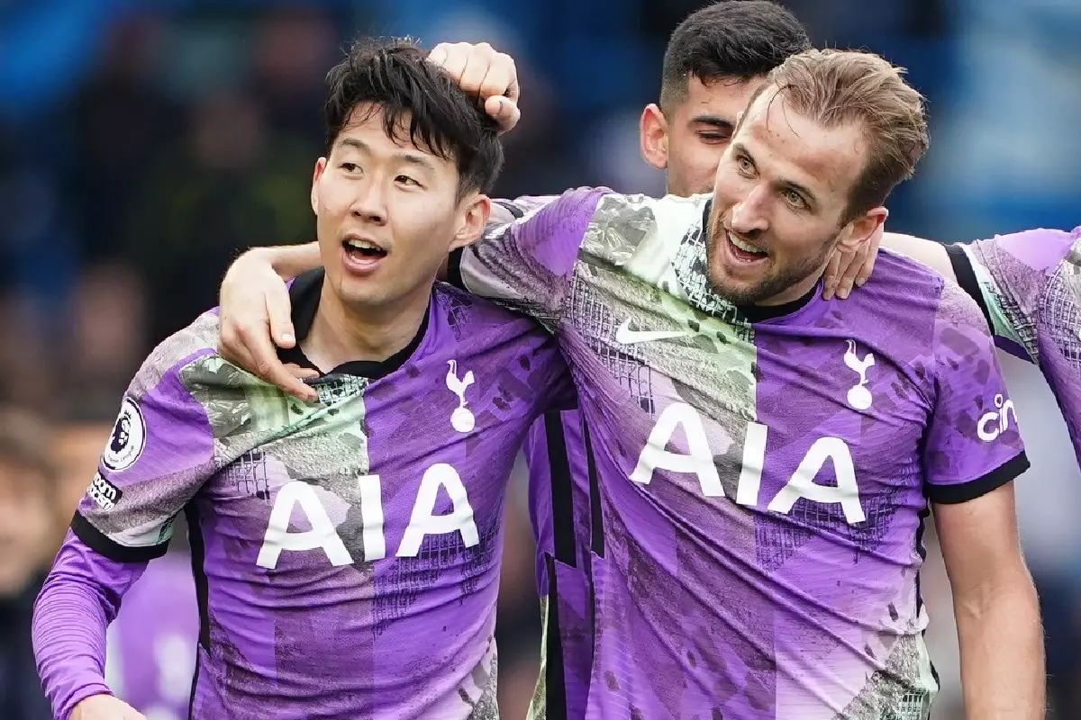 Son Heung-min celebrates with Harry Kane