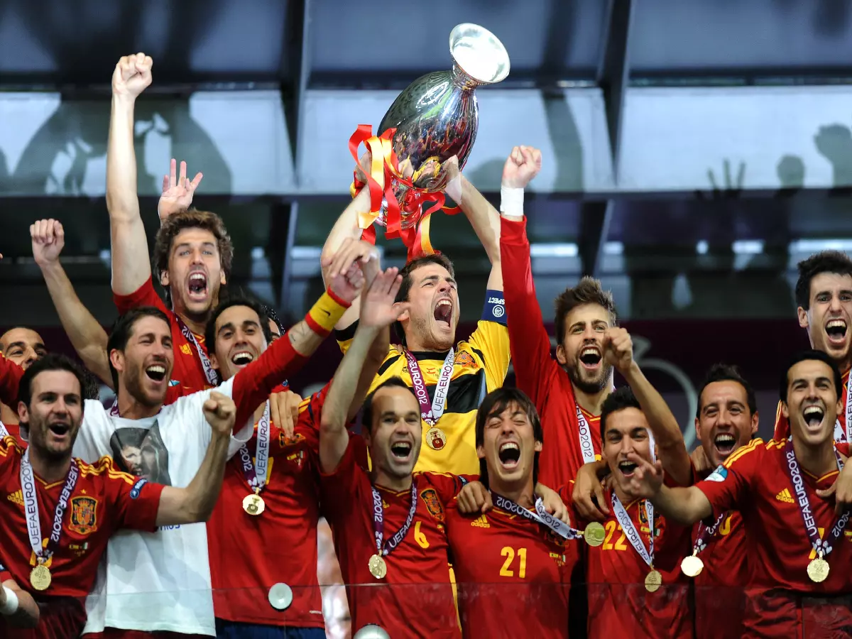 UEFA Euro 2012 - Final - Spain v Italy - Olympic Stadium Spain's Players celebrate with the trohy
