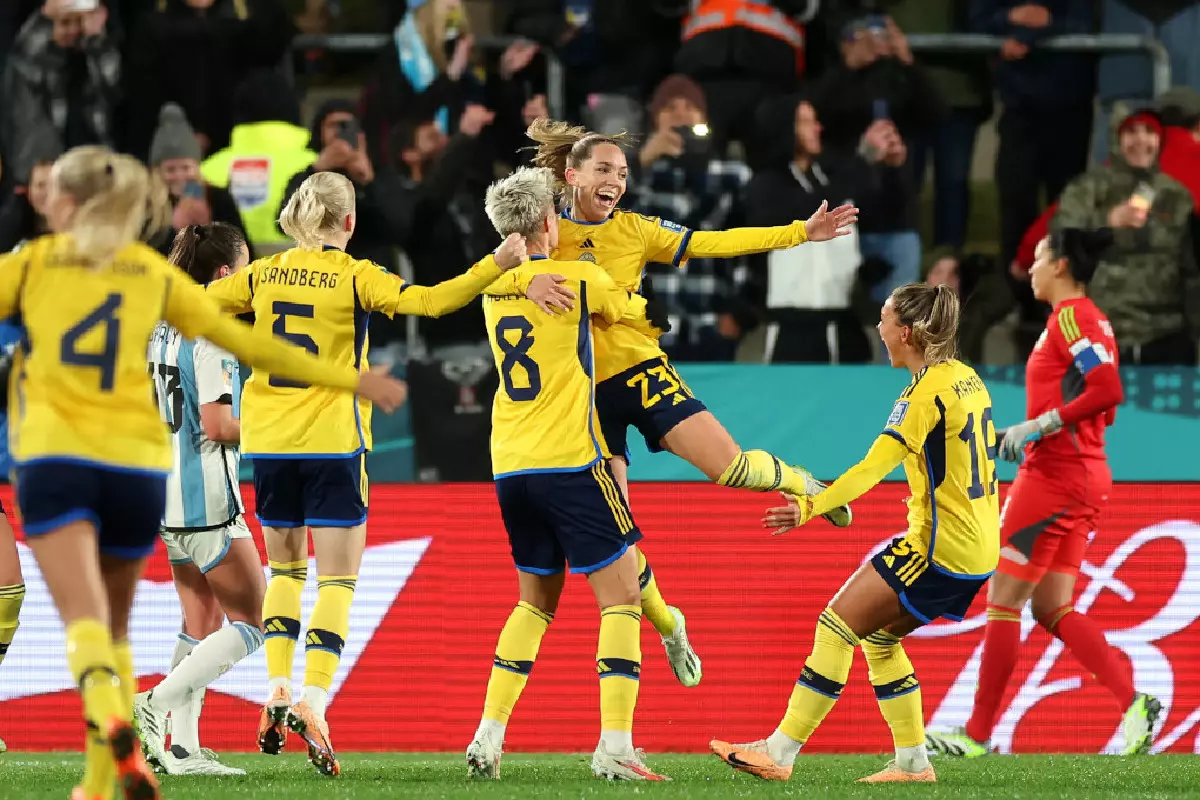 Sweden celebrate against USA Aug 2023