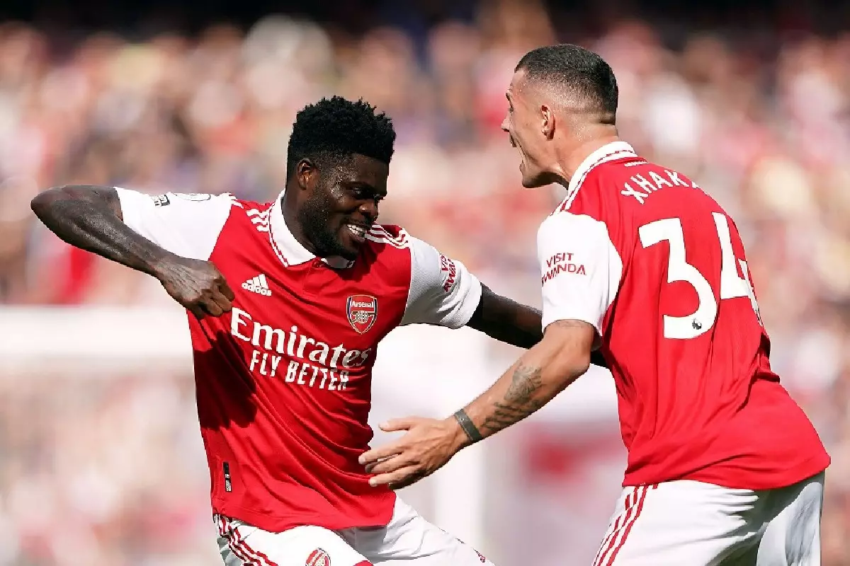 Thomas Partey celebrates scoring for Arsenal