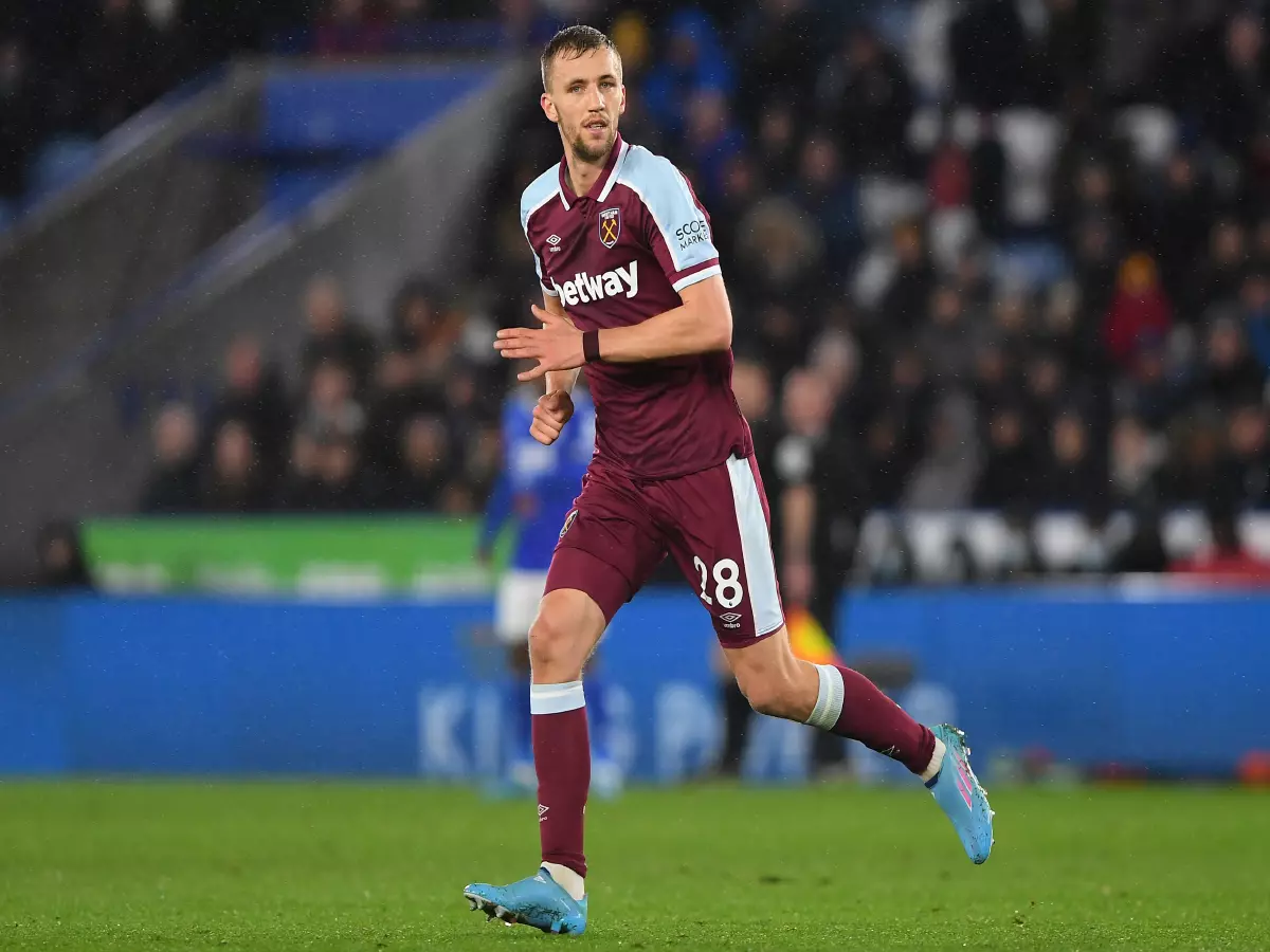 Tomas Soucek of West Ham United during the Premier League match between Leicester City and West Ham United at the King Power Stadium, Leicester on Sunday 13th February 2022. 