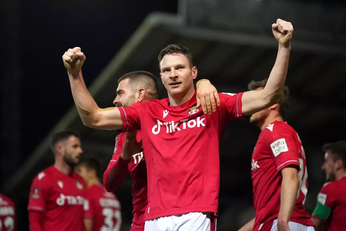 Wrexham's Paul Mullin celebrates scoring
