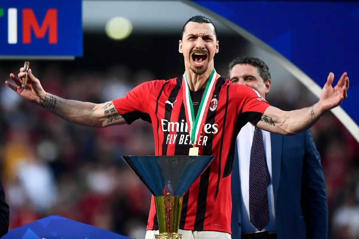 Zlatan Ibrahimovic of AC Milan celebrates at the end of the Serie A football match