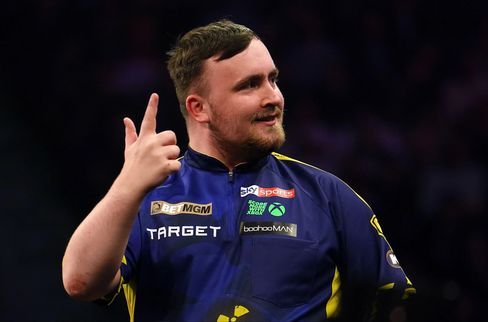 Luke Littler during his semi final on night ten of the BetMGM Premier League at the AO Arena, Manchester