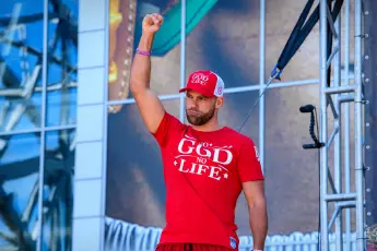 Billy Joe Saunders takes the stage for his weigh in prior to his super middleweight bout with Canelo Alvarez. Credit: Jerome Miron-USA TODAY Sports/Sipa USA