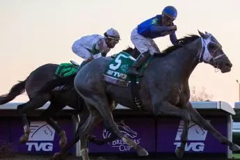 Essential Quality winning the 2020 Breeders' Cup Juvenile.