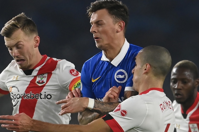 Ben White battles with James Ward-Prowse