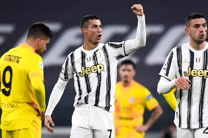 Ronaldo celebrates scoring against Cagliari