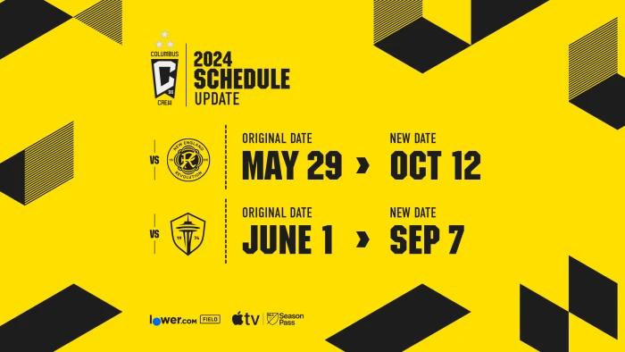 Columbus Crew announce schedule changes for upcoming home matches vs. New England Revolution (Oct. 12) and Seattle Sounders (Sept. 7)