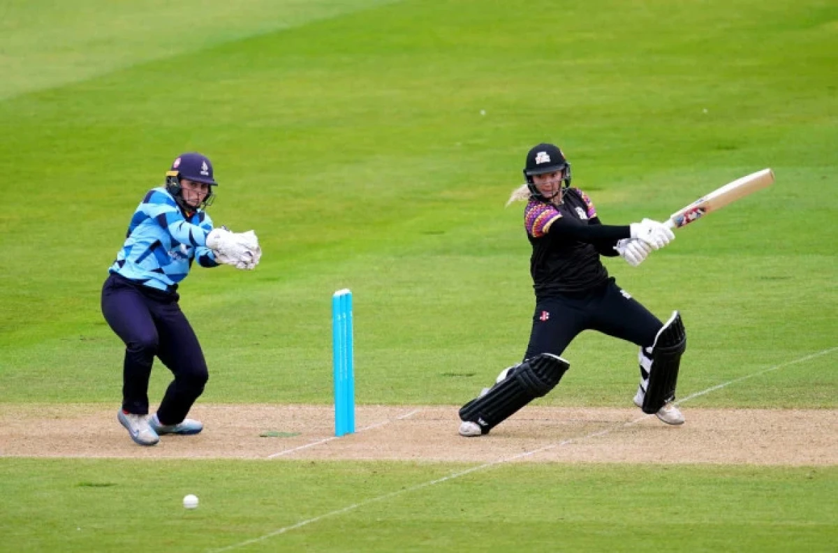 Central Sparks' Katie George bats during the Charlotte Edwards Cup match at Edgbaston - 2023